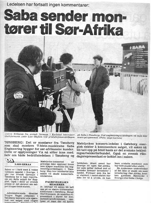 Avisklipp: Saba sender montører til Sør-Afrika