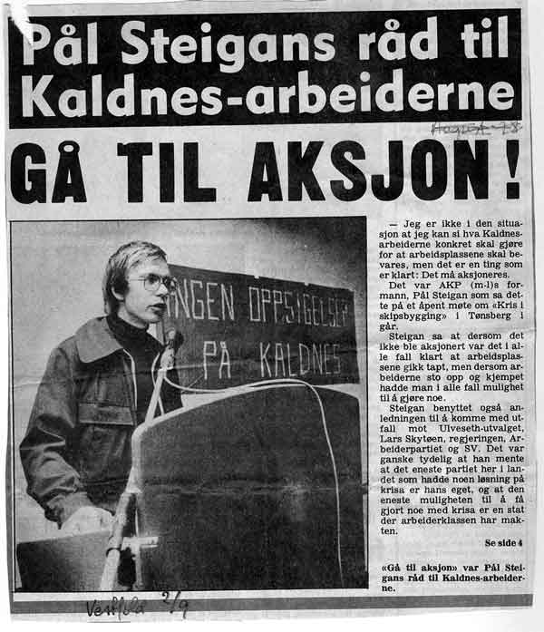 Avisklipp: Pål Steigan: Gå til aksjon!